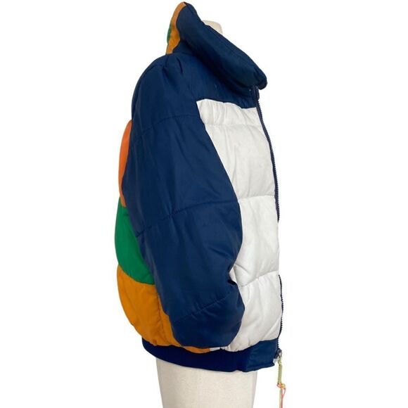 EPIC Vintage 1970s Rainbow Striped Down Puffer Coat Jacket - Picture 1 of 16